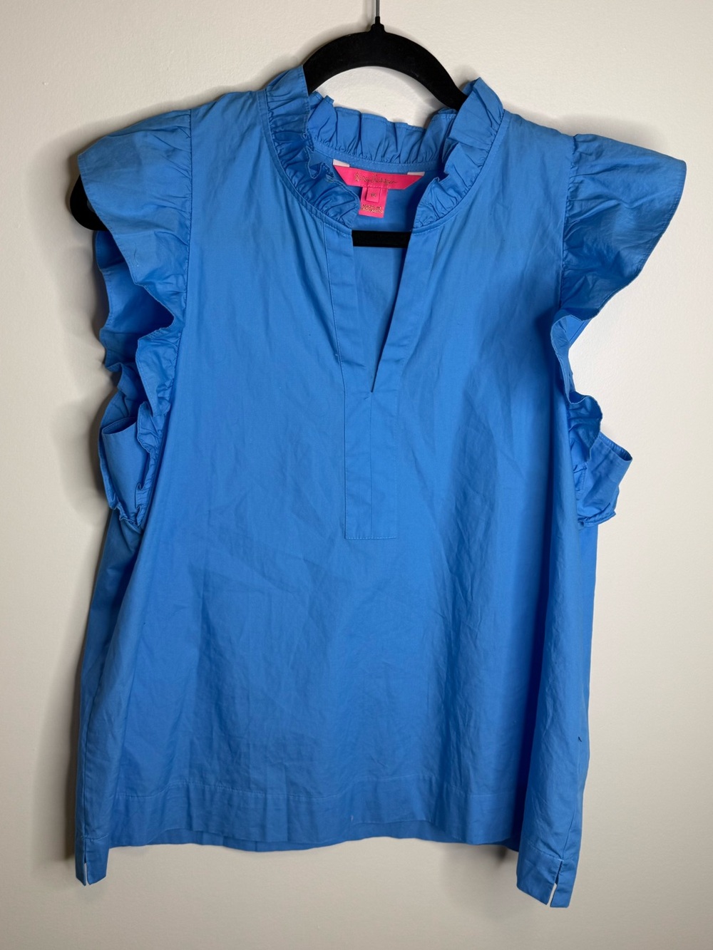 Lilly Pulitzer Sky Blue Ruffle Sleeve Popover Top size medium
